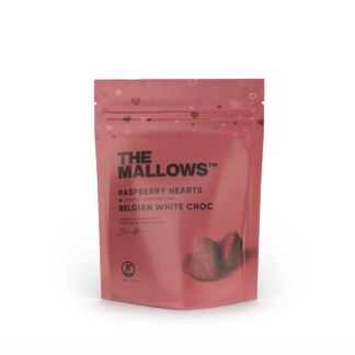 The Mallows Orgaanilised vahukommid (90g) südamed, valge shokolaadi ja vaarikaga