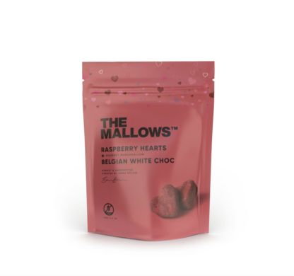 The Mallows Orgaanilised vahukommid (90g) südamed, valge shokolaadi ja vaarikaga