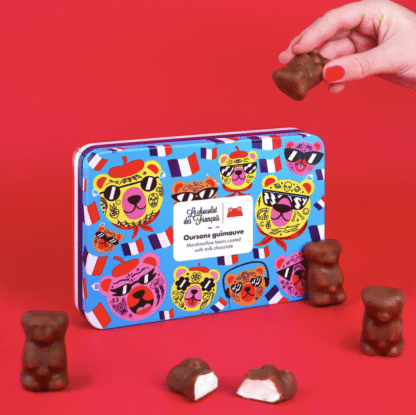 Le Chocolat des Francais – Metallkarp 12 vahukommikaruga, kaetud orgaanilise šokolaadibatooniga (138g)
