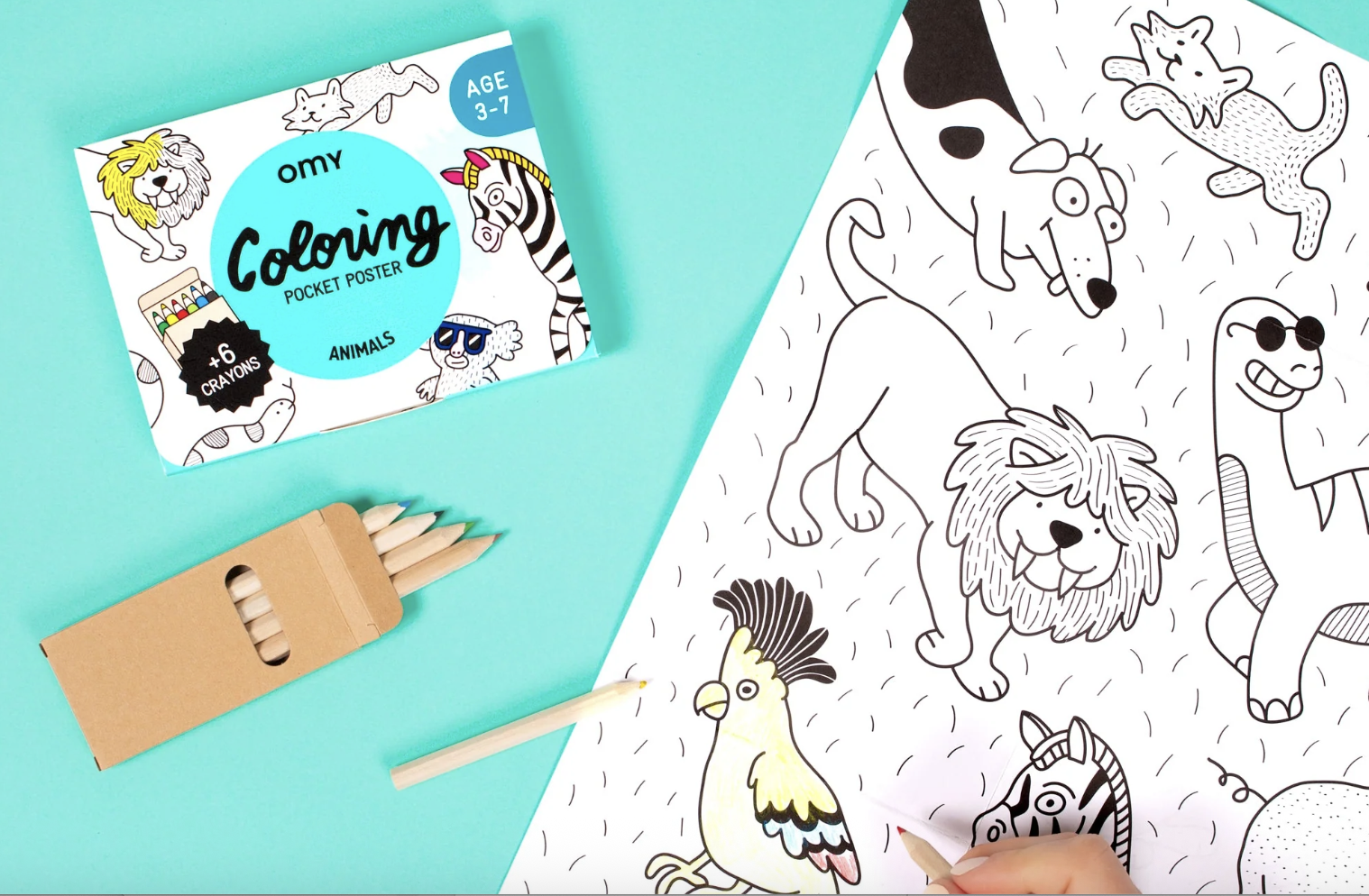 OMY Värvimise reisikomplekt koos pliiatsitega, Animals